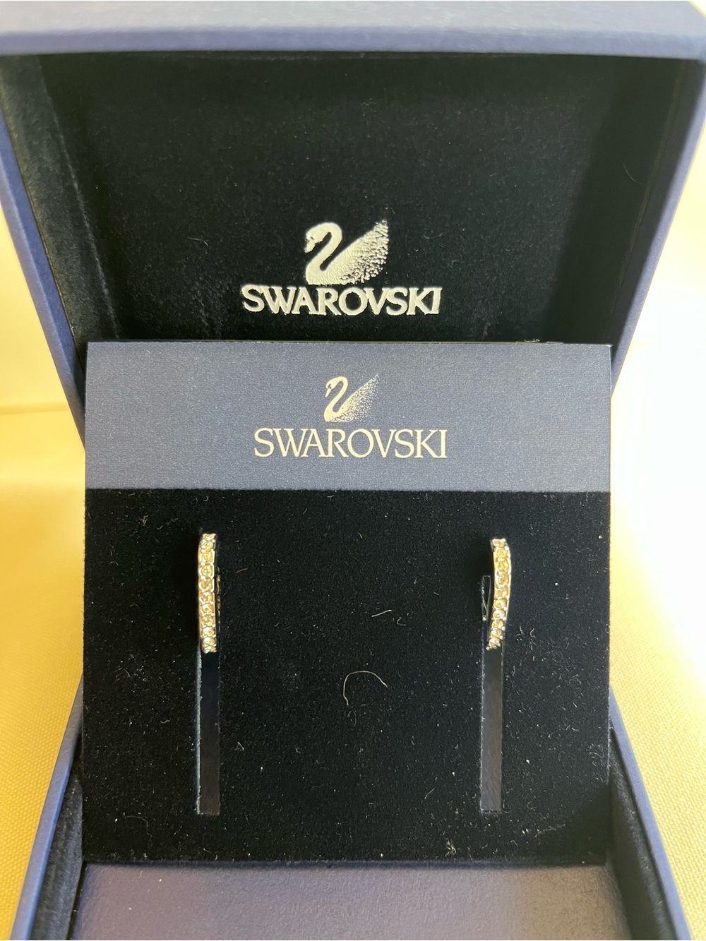 Swarovski Silver Square Huggie Earrings with Clear Crystals, New with Tags